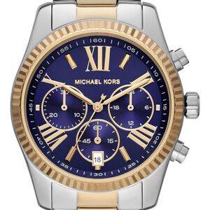 Michael Kors Navy and Silver Gold Chronograph Watch
